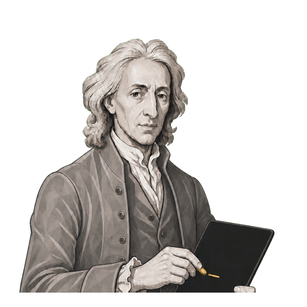 Locke in a shaded warm-grey editorial portrait, making the first mark on a blank slate with a small gold piece of chalk.