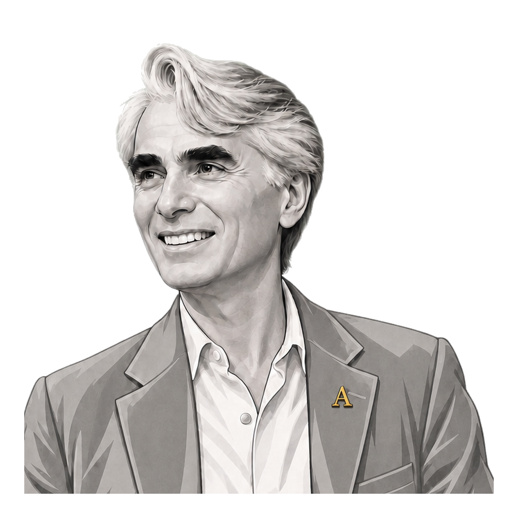 Robert Nozick transfers one token between open hands along a single muted-gold path.